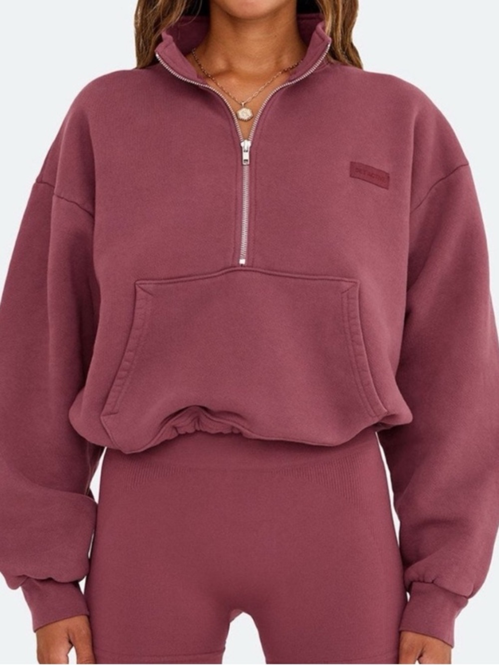 Set Active Maroon Quarter 1/4 Zip Crop Sweatshirt Medium